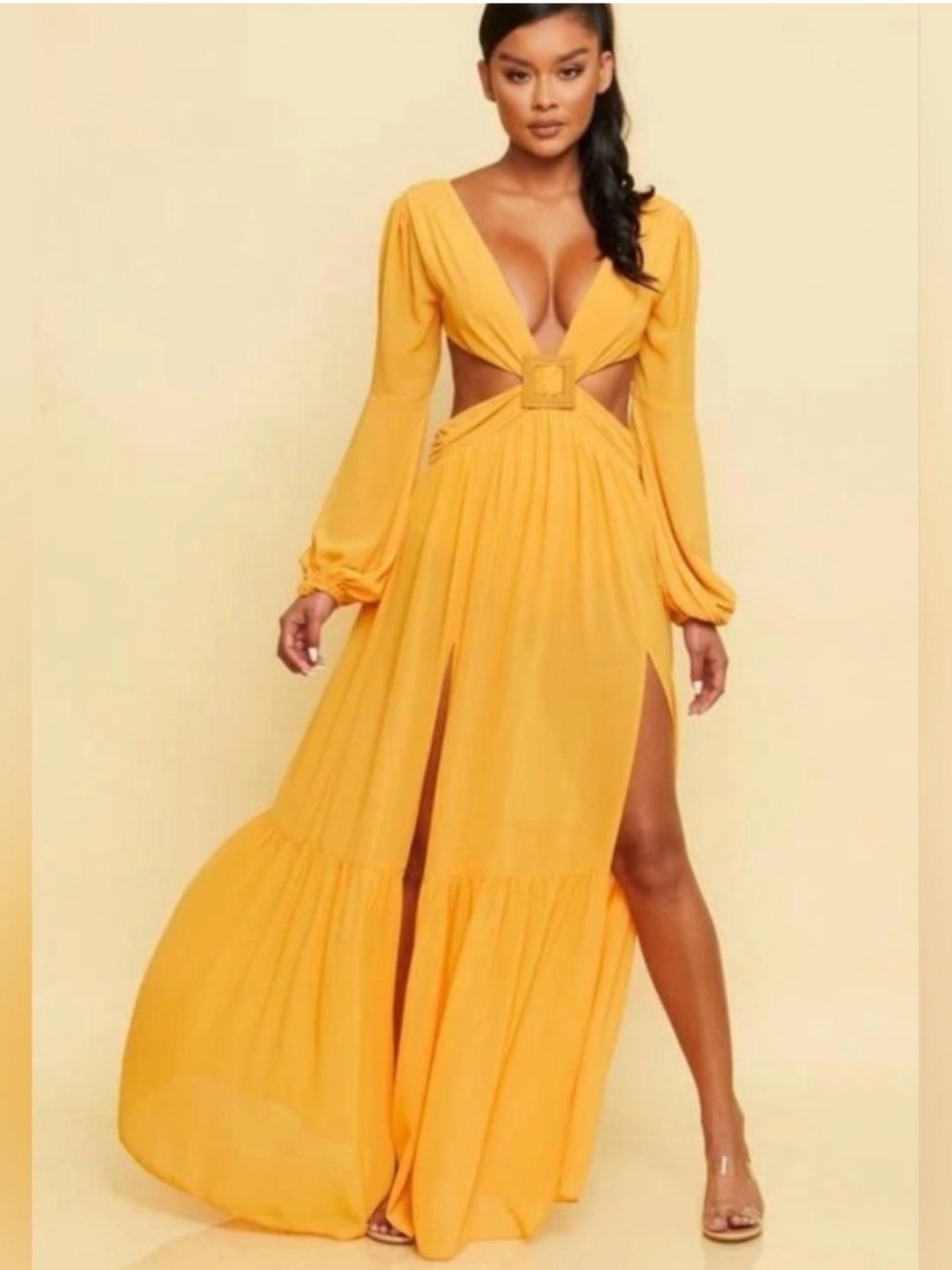 NEW Yellow Gold Cut-out Maxi Dress